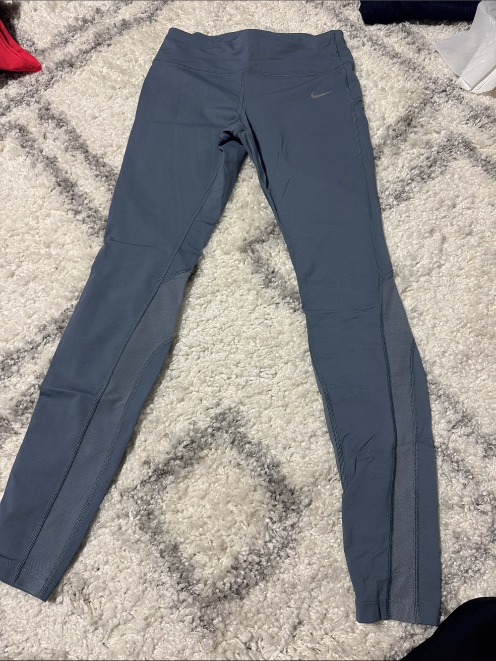 Women’s Nike Slate-Blue Athletic Leggings with Side Mesh Panels